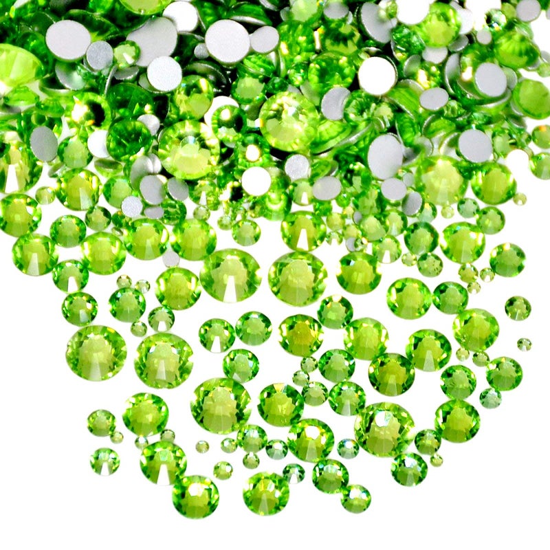 AD Beads 1440 Pieces Mixed Size No Hotfix Glue on Quality Glass Flatback Rhinestones Round Crystal Gems (10 Peridot)